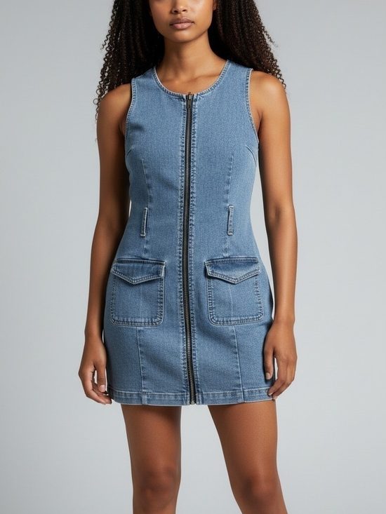 SHEIN Dresses & Skirts - SHEIN Light Blue Sleeveless Denim Zip-Front Mini Dress